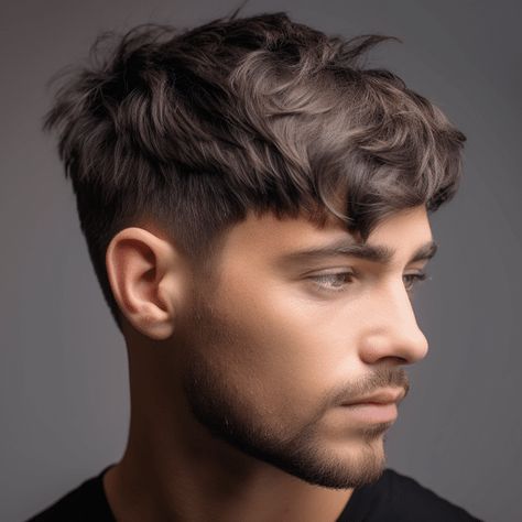 Edgar with Angular Fringe Fringe Down Hairstyles Men, Fringe Men Haircut, Male Hairstyles Long Hair, Haircut Big Forehead, Hair Fringe Styles, Male Hairstyles Long, Hairstyle French, Angular Fringe, Buzz Cut Styles