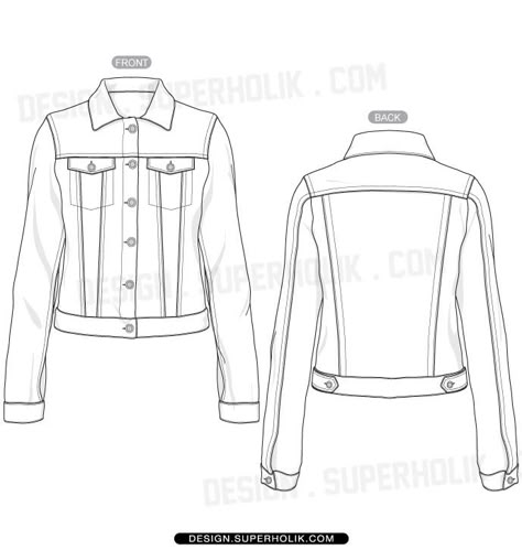 Fashion design templates, Vector illustrations and Clip-artsDenim jacket template - fashion design Vector body form sketch Jacket Template, Fashion Sketch Template, Technical Flats, Jacket Drawing, Fashion Vector, Flat Drawings, Fashion Design Template, Clothing Sketches, Polo Shirt Design