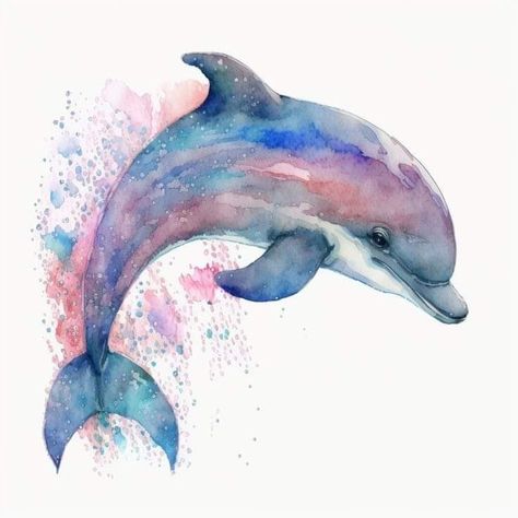 Dolphin Drawing, Dolphin Painting, Dolphins Tattoo, Watercolor Paintings Of Animals, Dolphin Art, Homemade Art, Mother Art, Female Art Painting, Fabric Panel