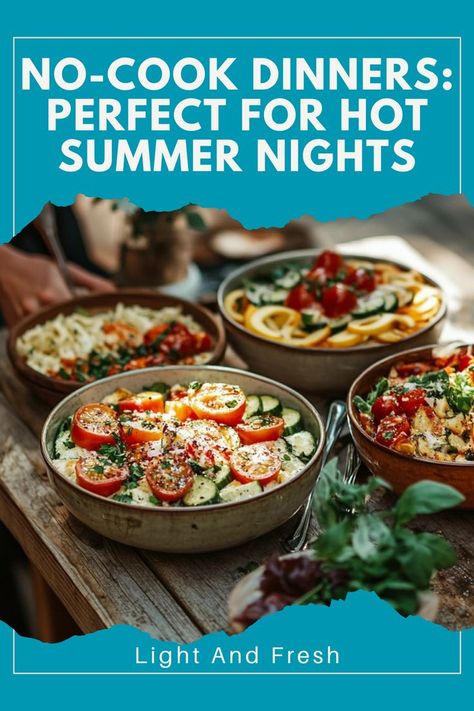 🍉 Summer Dinners – Try these no-cook dinner recipes for a fresh, delicious meal that’s perfect when it’s too hot to cook! 🥒 #NoCookMeals #SummerInspo #CoolEats #LightAndFresh Refreshing Meals, Too Hot To Cook, Hot Summer Nights, Summer Recipes Dinner, Refreshing Food, Healthy Easy, Summer Dinner, Cooking Dinner, The Oven