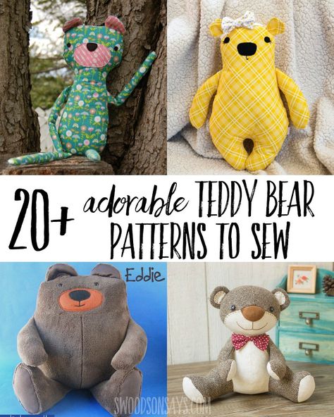 The most adorable teddy bear sewing patterns. Super sweet stuffed animal bears to sew and snuggle - including memory bear sewing patterns and free bear stuffie sewing patterns. #sewing Teddy Bear Patterns, Teddy Bear Sewing Pattern, Bear Patterns, Beginner Sewing Projects Easy, Teddy Bear Pattern, Cadeau Diy, Leftover Fabric, Cute Teddy Bears, Bear Stuffed Animal