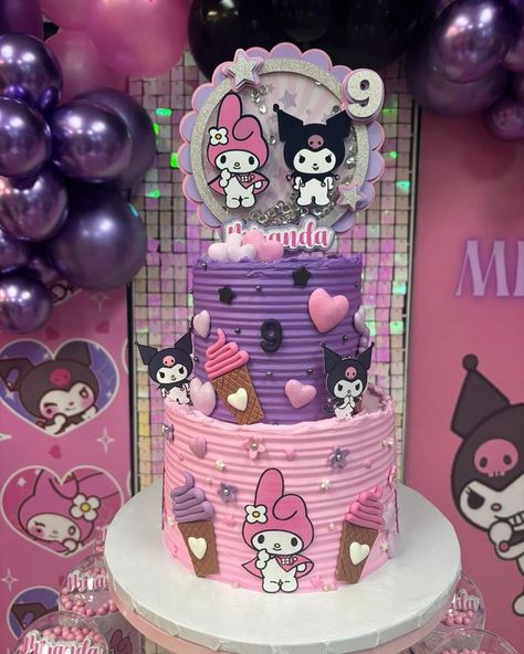 Kuromi And My Melody Birthday Cake, Kuromi Cakes Ideas, Kuromi Cake Ideas Birthdays, Kuromi And My Melody Birthday Party, Kuromi And My Melody Cake, Kuromi Cake Ideas, Kuromi Birthday Party Ideas, My Melody Birthday Cake, Sanrio Cake Birthday