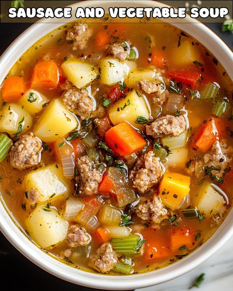 Hearty Sausage and Vegetable Soup – Foodyhealthylife Hearty Sausage Soup, Sausage Vegetable Soup, Shrimp Zucchini Noodles, Garden Vegetable Soup, Jimmy Dean Sausage, Loaded Cauliflower, Lemon Garlic Shrimp, Cauliflower Salad, Lets Eat