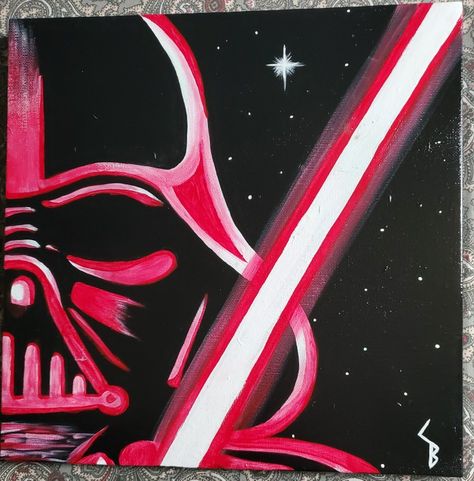 Did this painting today. Hope everybody likes it! Darth Vader Acrylic Painting, Darth Vader Painting Easy, Star Wars Painting Ideas On Canvas, Painting Ideas Star Wars, Simple Star Wars Painting, Starwars Canvas Painting, Darth Vader Painting, Nerdy Art, Star Wars Painting