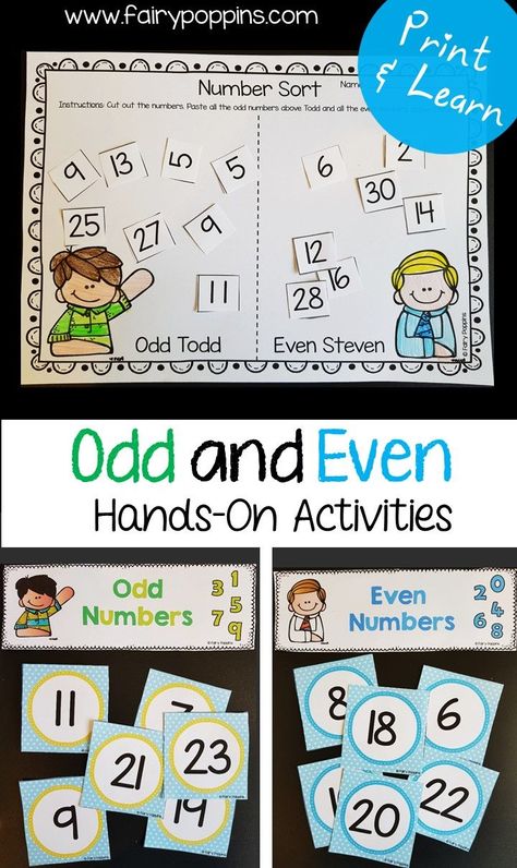 Odd and even number activities for kids. These hands-on activities and worksheets help kids to identify odd and even numbers. Even Numbers Activities, Odd And Even Numbers Activities, Odd And Even Games, Teaching Math Kindergarten, Fairy Poppins, Opposites Preschool, Maths Art, Odd And Even Numbers, Numbers Activities