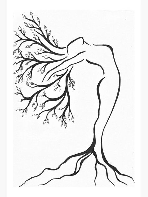 "Daphne" Art Board Print for Sale by Timeah Logie | Redbubble Woman Shape Drawing, Fine Line Art Drawings Simple, Womens Silhouette Drawing, Traceable Drawings To Paint, Tree One Line Drawing, Woman Silhouette Painting, One Line Art Drawings, Silhouette Art Ideas, Minimalist Art Drawing