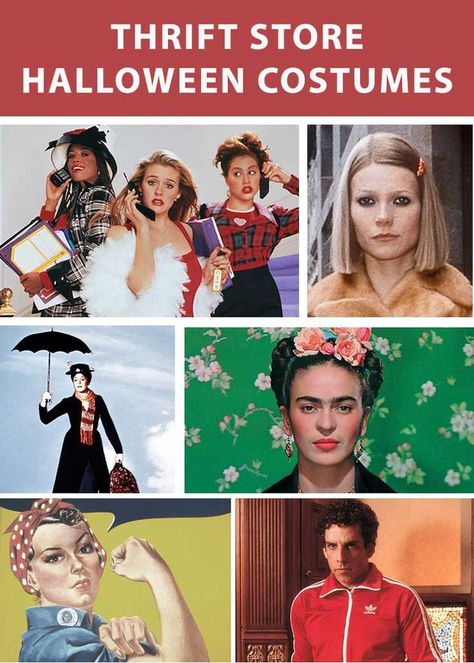 Instead of buying an expensive new costume, try one of these sustainably sourced thrift store Halloween costume ideas this year! Clueless, Royal Tenenbaums, Mary Poppins, Waldo, Rosie the Riveter, and more. via @acleanbee Famous Women Costumes, Famous Characters Costumes, Easy Tv Character Costumes, Famous Person Costume Ideas, Pop Culture Costumes, Thrift Store Halloween Costume, Rosie The Riveter Costume, Adult Costumes Diy, Native American Halloween Costume