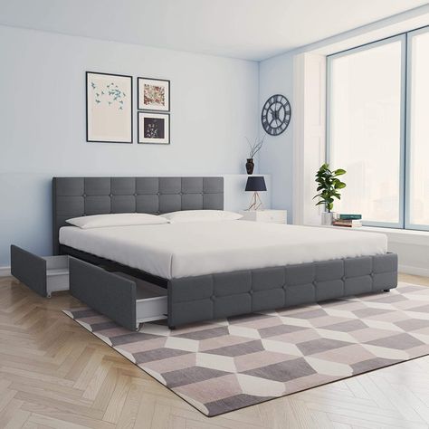 Bed Base With Storage, Bed With Underbed, King Size Storage Bed, Upholstered Bed With Storage, Bed Designs With Storage, Storage Bed Queen, Underbed Storage Drawers, Best Platform Beds, Cama King Size