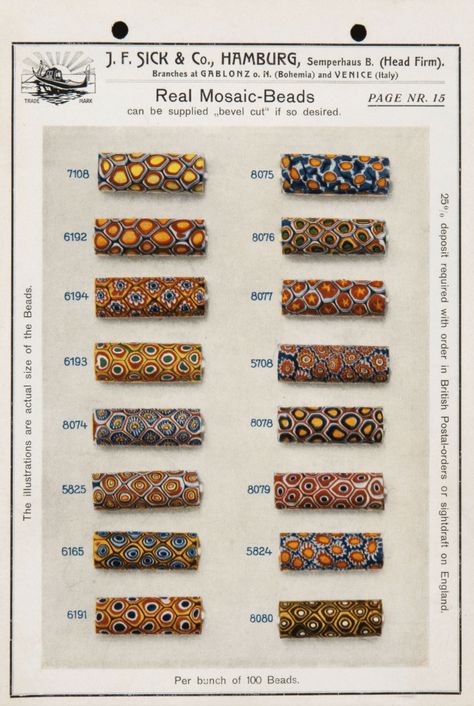 J.F. Sick & Co trade beads See more like this Bruno clauses or something Tons of card like this from galbonez at museum African Beadwork, Shibori Jewelry, Buy Wholesale Jewelry, Afrikaanse Kunst, Beads Pictures, African Trade Beads, Handmade Jewelry Designs, African Beads, African Jewelry