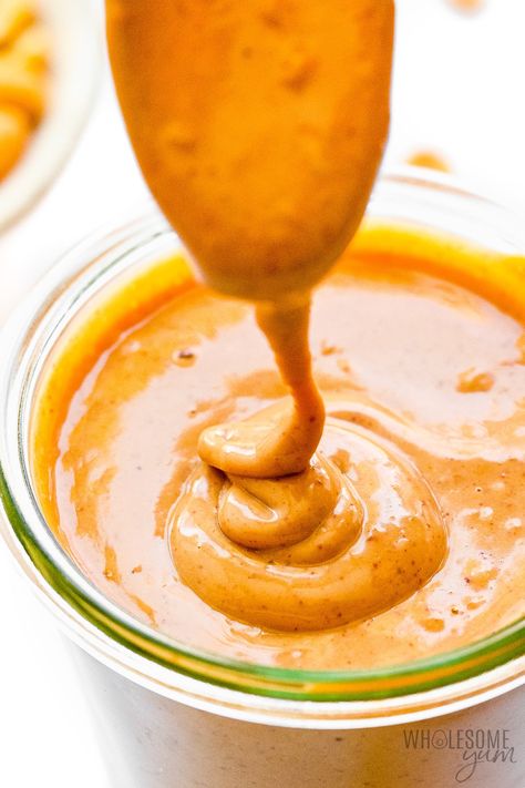 Peanut Sauce Recipe (5 Ingredients!) - Wholesome Yum Thai Peanut Sauce Recipe, Easy Thai Peanut Sauce, Garlic Honey, Peanut Sauce Recipe, Thai Peanut Sauce, Wholesome Yum, Coconut Aminos, Thai Peanut, Dukan Diet