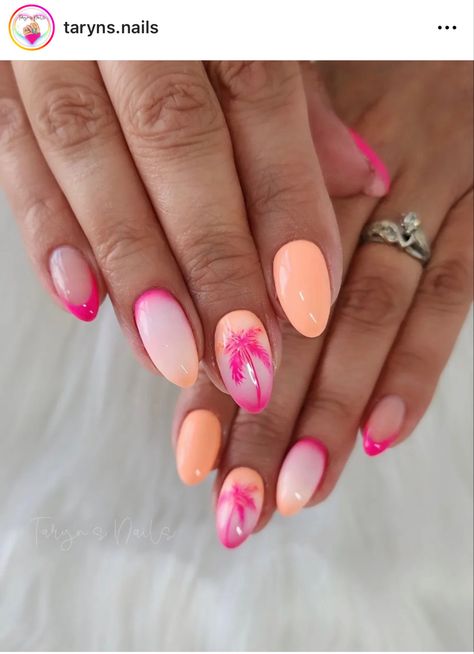 California Nails Ideas, Vacation Beach Nails, Pink Ombre Nail Designs, Beach Themed Nails, California Nails, Beach Nail Designs, Beach Nail, Beauty Hacks Nails, Pink Ombre Nails