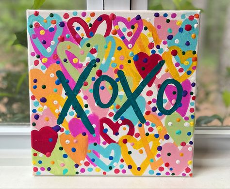 Painting Party Ideas Canvases, Valentines Painting Ideas Canvases, Kids Paint Night, March Art, Heart Canvas Art, Kids Painting Party, Wine And Canvas, Valentines Crafts, Hippie Painting