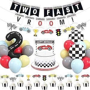 Car Party Decorations, Birthday Banner Cake Topper, Race Car Party Decorations, Two Fast Birthday, Hotwheels Birthday Party, Racing Theme, Hot Wheels Birthday, Car Themed Parties, Race Car Birthday Party