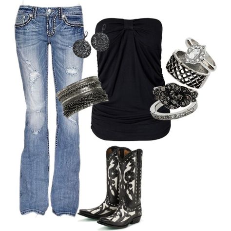 Aaron Lewis Concert Outfit, created by laurenfain on Polyvore Western Girls, Country Girls Outfits, Country Girl Style, Country Girl, Country Outfits, Look Chic, Country Girls, Western Wear, Concert Outfit