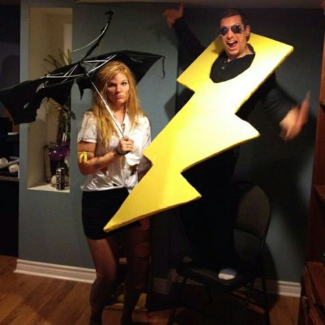 Purim Costumes, Struck By Lightning, Couples Halloween, Halloween 2015, Lightning Strikes, Couple Halloween, Purim, Couple Halloween Costumes, Costume Halloween