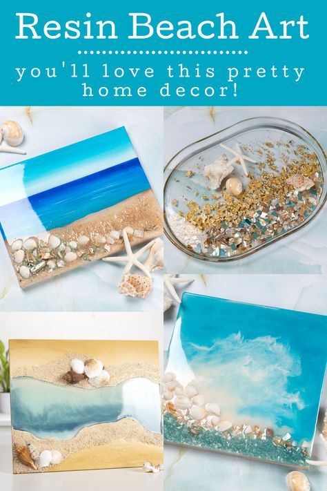 Learn how to make ocean resin art for beginners! Even if you don't have experience you can make this beach resin art for your home. Resin Art With Seashells Diy, Beach Sand Resin, Seashells In Resin, How To Make Resin Wall Art, Glass Art Resin, How To Pour Resin In Molds, Diy Beach Resin Art, Sand Resin Art, Resin Art Home Decor