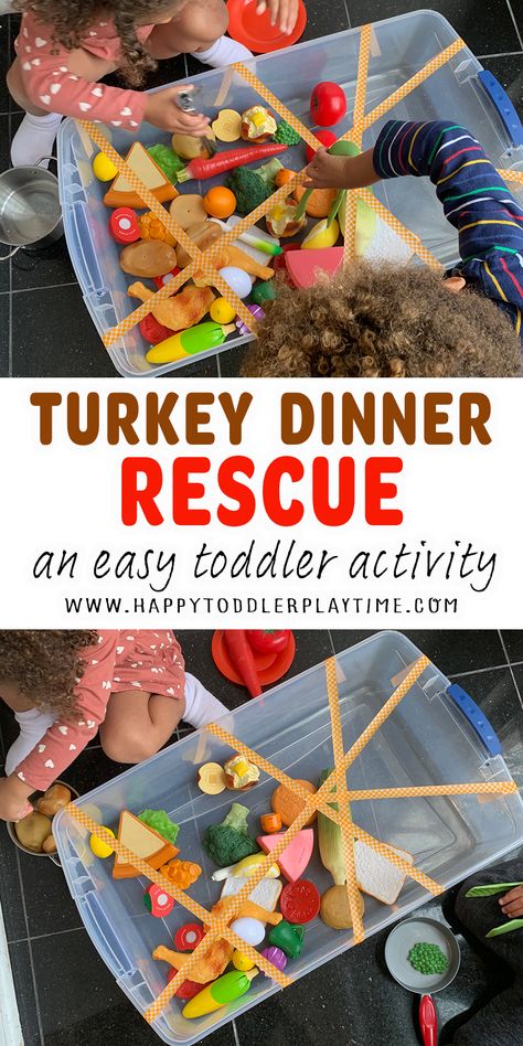 Turkey Dinner Rescue Sensory Bin - HAPPY TODDLER PLAYTIME November Lesson Plans, Thanksgiving Activities Preschool, Turkey Activity, Thanksgiving Toddler, Fun Thanksgiving Crafts, Preschool Sensory, Thanksgiving Crafts Preschool, November Activities, Easy Toddler Activities