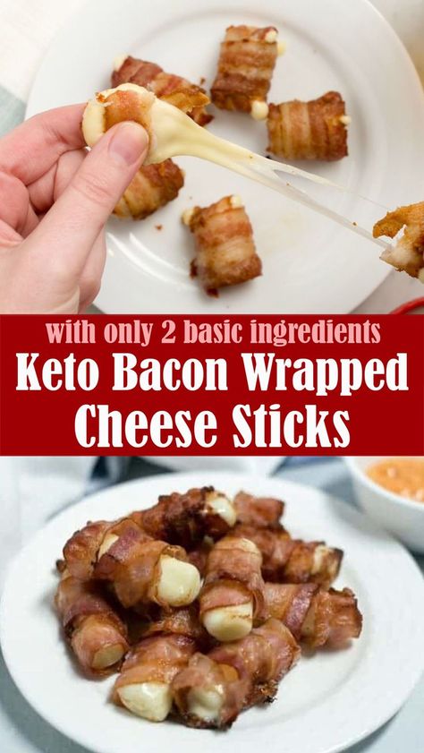 Keto Bacon Wrapped Cheese Sticks Bacon Wrapped Appetizers Ideas, Bacon Wrapped Cheese Sticks, Bacon Wrapped Cream Cheese, Bacon Wrapped Cheese, Gf Snacks, Mozzarella Sticks Recipe, Tailgate Recipes, Keto Bacon, Keto Appetizers