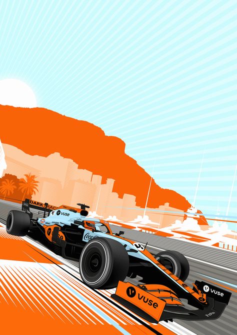 This F1 print is my original artwork, drawn using Illustrator and Photoshop. This open edition piece is printed using 8 colour print on high quality satin 200gsm paper available in various sizes. F1 Poster Design, F1 Artwork, Formula 1 Poster, F1 Mclaren, Vintage Racing Poster, 달력 디자인, Motorsport Art, F1 Art, F1 Wallpaper Hd