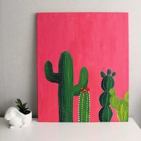 acrylic cactus painting Acrylic Cactus Painting, Acrylic Cactus, Cactus Painting, Cactus Art, Hur Man Målar, Arte Inspo, Beginner Painting, Diy Canvas, Easy Paintings