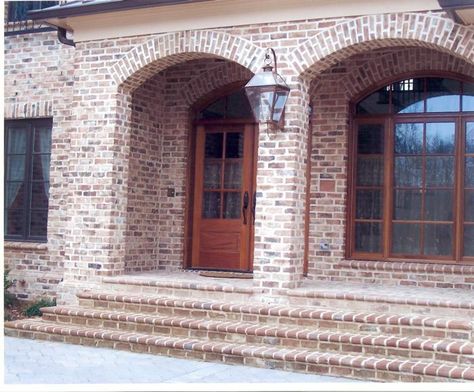 BRICK GALLERIES Old Savannah Brick, Savannah Grey Brick, Old Carolina Brick, Bosnian House, Grey Brick House Exterior, Grey Brick Houses, Octagon Window, Arched Entry, Charleston House