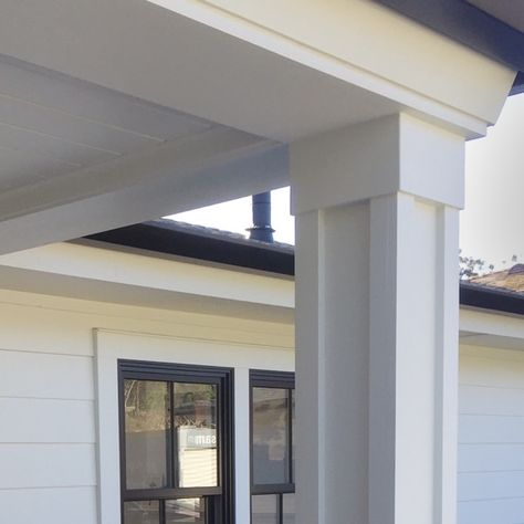 Column Wraps with Protected S4SSE. credit: Vanberg Construction Read more about this project here. Patio Pillars Columns, Porch Column Wraps, Porch Pillars, Craftsman Porch, Exterior Columns, Big Front Porches, Front Porch Columns, Column Wraps, Column Wrap