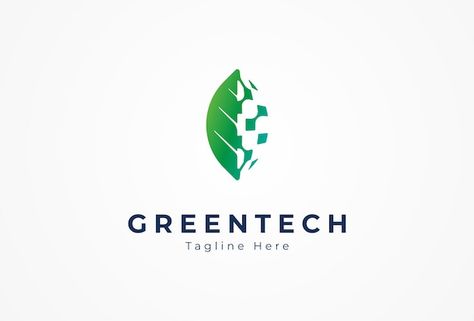 Vector green tech logo leaf with technol... | Premium Vector #Freepik #vector Green Leaf Logo, Future Logo, Tech Logo, Airplane Window, Company Logos, Green Tech, Leaf Logo, Business Company, Tech Logos