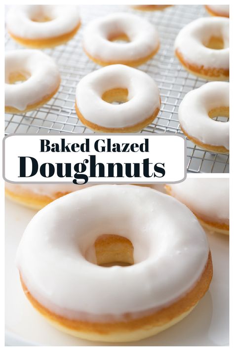 Baked Glazed Doughnuts recipe from RecipesForHolidays.com #baked #glazed #doughnuts #donuts #recipe #RecipesForHolidays Baked Donuts With Filling, Perfect Donuts Recipe, Glazed Baked Donut Recipes, Homemade Doughnut Recipe Baked, Thick Donut Glaze, Donut Recipe Oven Baked, Mini Glazed Donut Recipe, Best Baked Doughnut Recipes, Doughnut Recipe Easy Baked