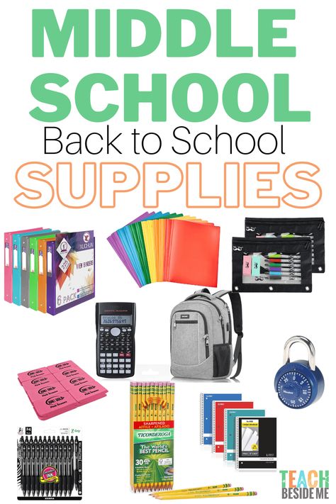 Back to school supply essentials for middle school or junior high kids #backtoschool #schoolsupplies #middleschool #juniorhigh School Supplies Middle School, Basic School Supplies, School Supply List, Middle School Supplies, Locker Organization, Plastic Folders, School Supplies List, School Pencils, Middle Schoolers