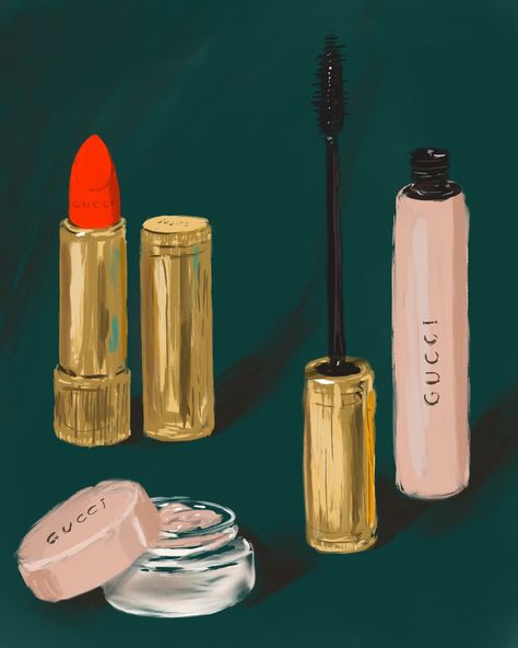 Cosmetics Illustration, Commercial Illustration, Gucci Beauty, Makeup Illustration, Painterly Style, Painting Portraits, Portfolio Site, Picture Collage Wall, Small Canvas Art