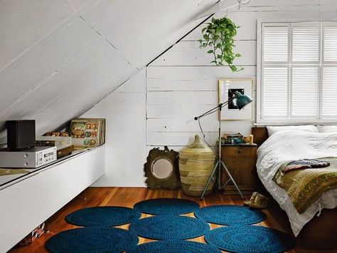 Attic bedroom inspiration -- Plaster & Disaster Low Vaulted Ceiling, Charcoal Bedroom, Small Attics, Ikea Malm Bed, Malm Bed, Finished Attic, Attic Renovation, Attic Storage, Attic Remodel