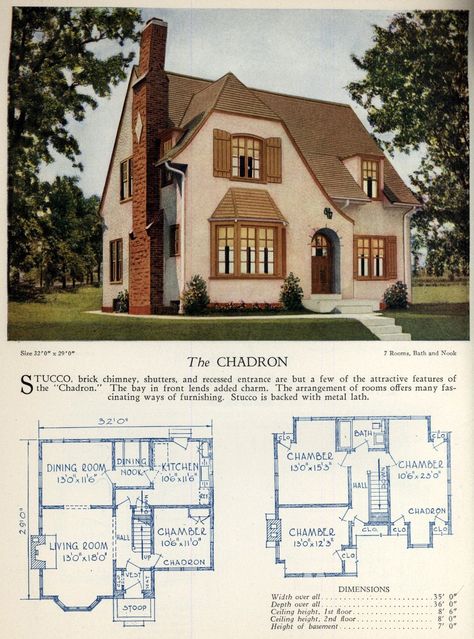 Classic home designs - The Chadron - Click Americana 1920s House Plans, 1920 House, Tudor House Plans, Granny Pods, Vintage Floor Plans, 1920s House, Vintage House Plans, Casas The Sims 4, Home Design Floor Plans