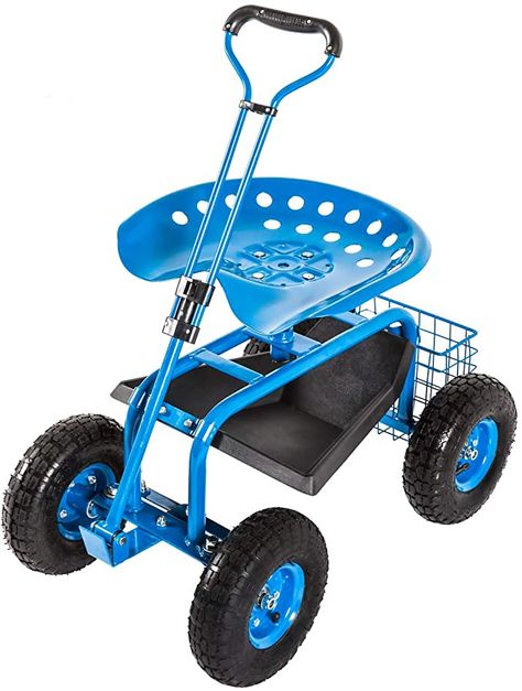 Amazon.com: kinbor Garden Cart Rolling Work Seat with Tool Tray Outdoor Utility Lawn Patio Yard Wagon Scooter for Planting with Adjustable Handle 360 Degree Swivel Seat, Blue : Patio, Lawn & Garden Yard Wagon, Garden Scooters, Garden Tools Diy, Garden Cart, Banana Plants, Blue Garden, Home Landscaping, Outdoor Backyard, Gardening Gloves