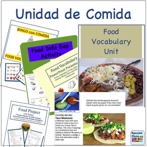 Spanish Food Unit Spanish Food Unit, Spanish Teacher Resources, Spanish Projects, World Language Classroom, Language Classroom, Food Vocabulary, Spanish Lesson Plans, Food Activities, Elementary Spanish