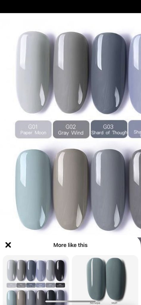 Nail Color Gray, Light Gray Gel Nails, Plain Nails Colors Winter, French Manicure Ideas Colored, Cold Colors Nails, Grey Mani Pedi Combos, Light Grey Manicure, Blue Gray Dip Nails, Light Grey Pedicure