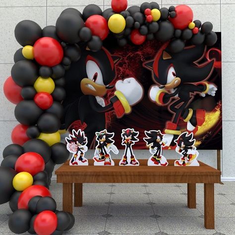 Shadow Sonic Birthday Party, Shadow The Hedgehog Bedroom, Sonic Shadow Birthday Party, Shadow The Hedgehog Party Ideas, Shadow Cake Sonic, Shadow Birthday Party, Shadow The Hedgehog Birthday Party, Shadow The Hedgehog Cake, Shadow Birthday Cake