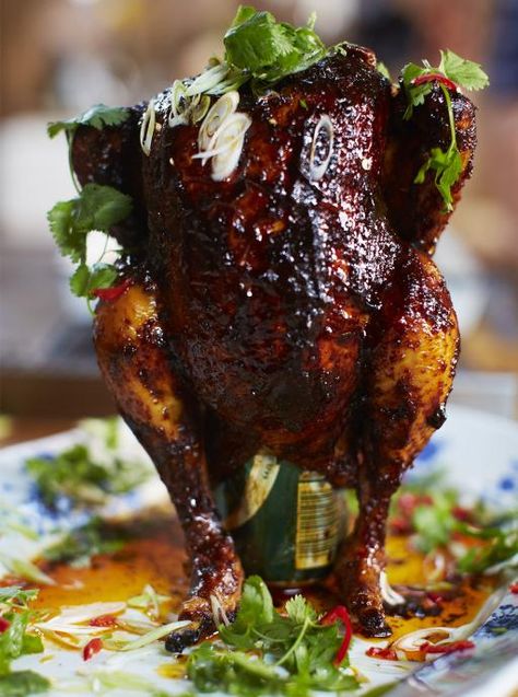 Sweet & spicy beer can chicken | Jamie Oliver | Food | Jamie Oliver (UK) Can Chicken Recipes, Can Chicken, Beer Can Chicken, Jamie Oliver Recipes, Roast Chicken Recipes, Munnar, Canned Chicken, Roast Chicken, Jamie Oliver