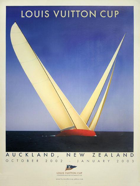 Louis Vuitton Cup. Auckland, New Zealand sailing vintage poster Sailing Poster, Vintage Sailing, Art Deco Ideas, Sailing Art, Yacht Racing, America's Cup, Alexander Calder, Americas Cup, Auckland New Zealand