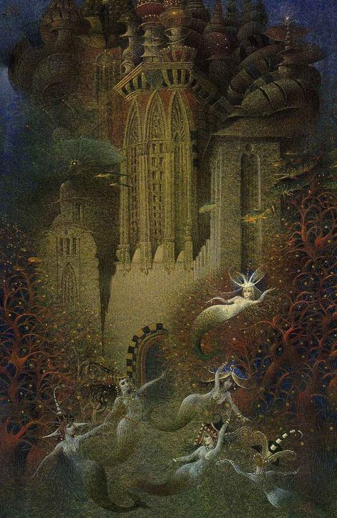 The Little Mermaid by Gennady Spirin Gennady Spirin, Fairy Tale Illustration, Fairytale Fantasies, Hieronymus Bosch, Mermaids And Mermen, Fairytale Illustration, Fairytale Art, Alphonse Mucha, A Castle