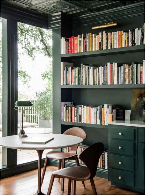 Joanna Gaines Office, Green Library, World Library, Library Wall, Studio Living, Green Room, Hotel Boutique, Magnolia Homes, Inspiring Spaces