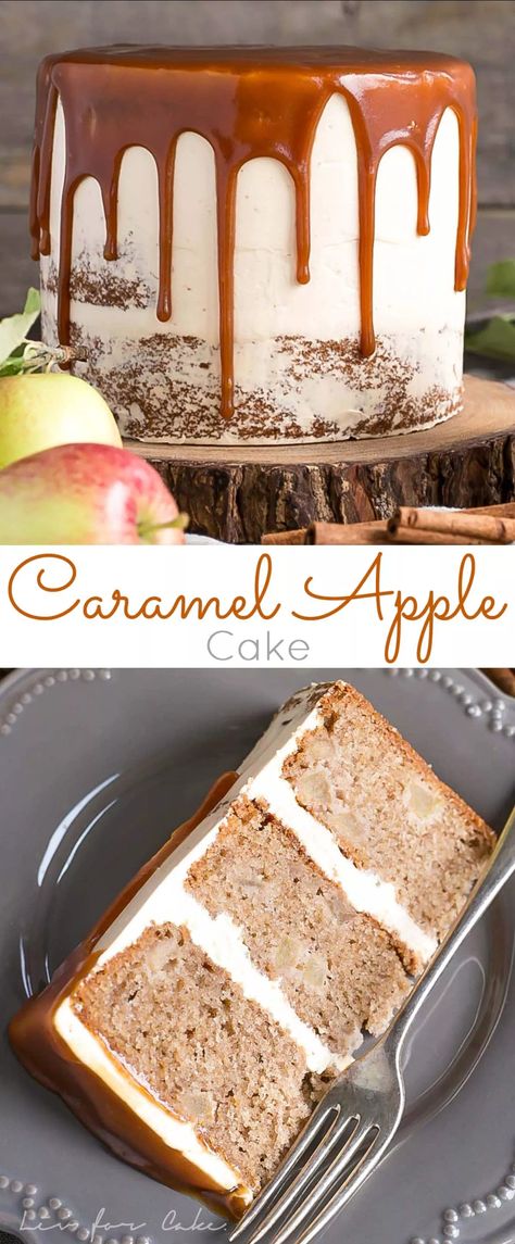 Apple Layer Cake, Caramel Dessert Recipes, Apple Spice Cake, Caramel Apple Cake, Caramel Drizzle, Caramel Buttercream, Caramel Desserts, Apple Season, Diced Apples