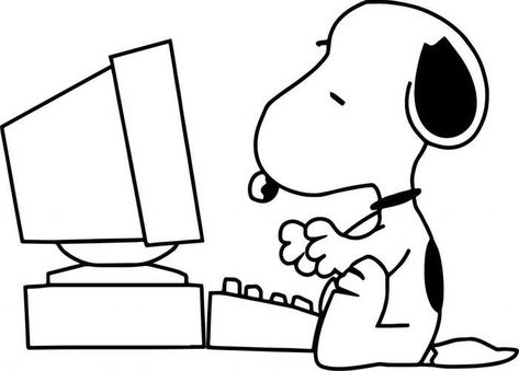 Snoopy On The Computer Coloring Page - Computer Coloring Pages Printable Computer Sketch, Computer Cartoon, Snoopy Drawing, Snoopy Svg, Marketing Colors, Computer Drawing, Mouse Color, Snoopy Images, Free Coloring Sheets