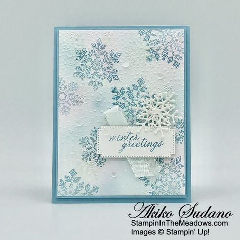 Stampin’ Up! Sparkling Snowflakes for the Happy Inkin’ Thursday Blog Hop – Stampin' in the Meadows Snowflake Cards, Hand Stamped Cards, Homemade Christmas Cards, Stampin Up Christmas Cards, Stampin Up Christmas, Embossed Cards, Diy Christmas Cards, Card Making Tutorials, Christmas Stamps