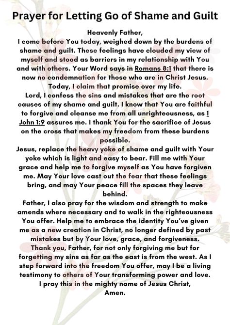 Prayer For Letting Go Of Someone, Prayer For Forgiveness From Lust, Prayer For Guilt And Shame, Prayer For Letting Go, Prayers For Forgiveness, Let Go Of Shame, Forgiveness Prayer, Christian Reminders, Prayer For Mercy