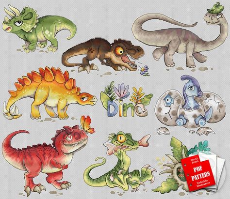 Dino Cross Stitch, Dino Embroidery, Dinosaur Cross Stitch, Baby Chart, Sleeping Bunny, Disney Cross Stitch Patterns, Baby Dino, Disney Cross Stitch, Pattern Code