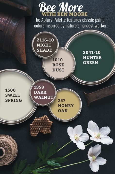 Witch House Paint Colors, Forest Paint Colors Colour Palettes, Vintage Home Paint Colors, Moody Farmhouse Color Palette, Cottage Green Paint Colors, Forest Paint Colors, Rustic House Color Schemes, Green Kitchen Color Schemes, Cottage Core Paint Colors