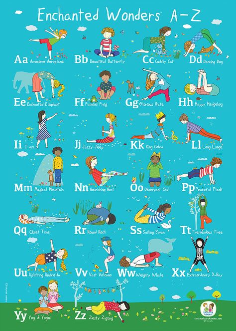 Enchanted Wonders A-Z cards Kids Yoga Abc Yoga, Yoga Chart, Articles For Kids, Kid Yoga Lesson Plans, Yoga Lesson Plans, Z Cards, Yoga Games, Childrens Yoga, Yoga Themes