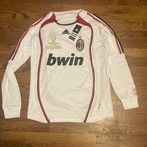 Ac Milan 2007 Ucl Athens Final Limited Edition Long Sleeve Small Brand New$100 Springfield, Va Pick Up No Shipping Contact For More Info Saba Core, Retro Football Shirts, Adidas Crazy, Retro Football, Adidas Shirt, Ac Milan, Casual Style Outfits, White Adidas, Football Jerseys