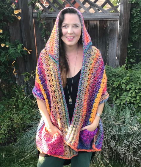 20 Free Boho Crochet Fashion Patterns - Carroway Crochet Crochet Hooded Wrap Free Pattern, Carroway Crochet, Hooded Scarf Pattern, Socks Crochet, Pocket Shawl, Crochet Pocket, Crochet Hooded Scarf, شال كروشيه, Crochet Shawl Pattern Free