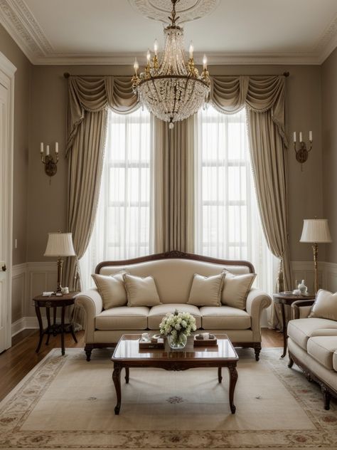 Embrace Rustic Charm: Cozy Living Room Ideas | aulivin.com New Traditional Decor Living Room, Formal Living Room Inspiration, Formal Living Room Ideas Elegant, Classic Decor Living Room, French Sofa Living Room, Living Room Chandelier Ideas, Classic Traditional Home Decor, Luxurious Chandeliers, Budget Friendly Kitchen